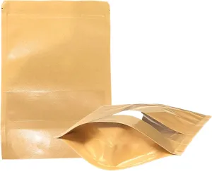 | 100 Kraft Pouch Bags | 8.6" x 5.9" | Resealable and also Sealable Pouch Bags | Food Safe Kraft Bags for Packaging with Clear Window