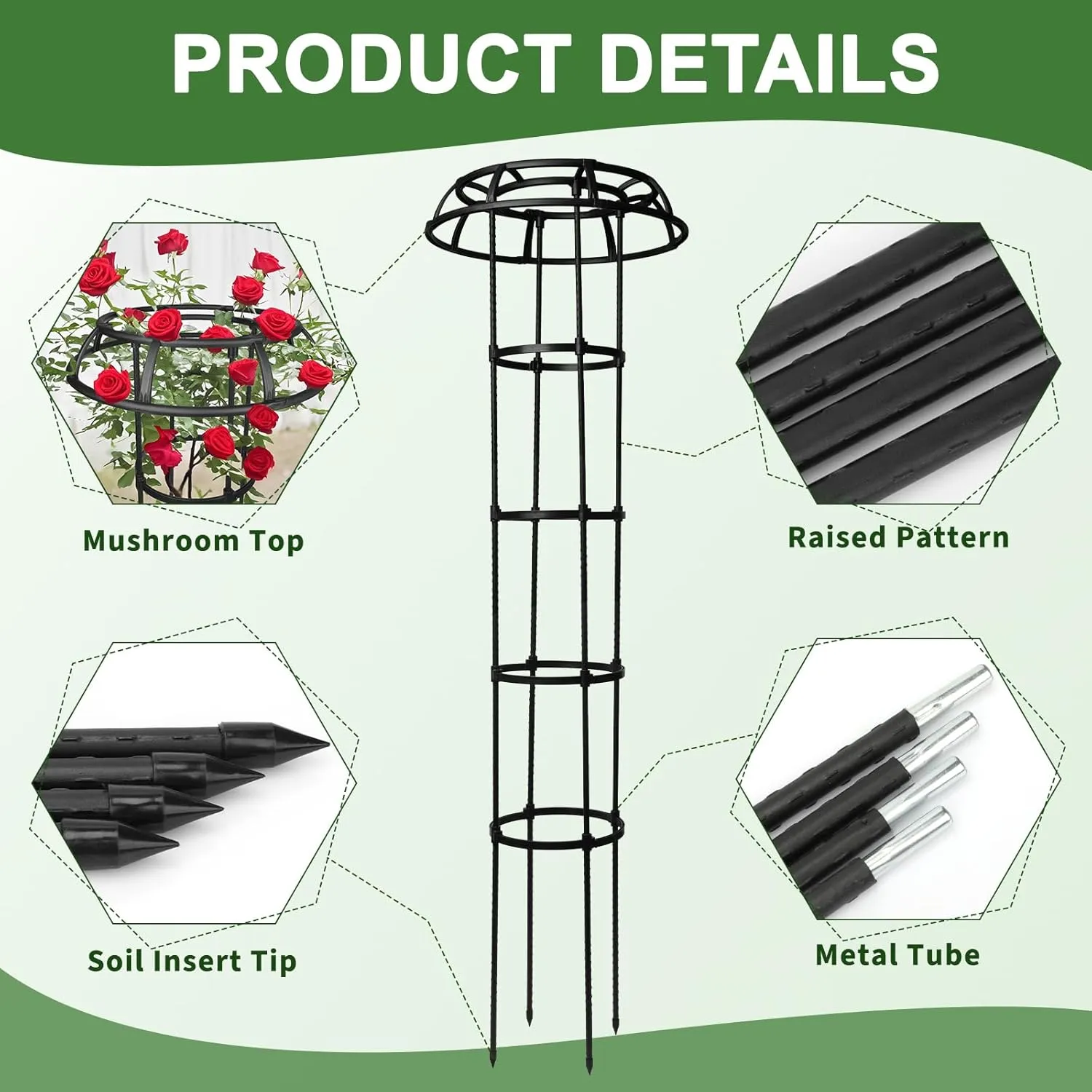 1 Pack Garden Trellis for Climbing Plants Outdoor, 65" Adjustable Mushroom Top Trellis, Umbrellas Plant Support Obelisk for Potted Plants Climbing Vine Rose Clematis Vegetable Indoor Outdoor