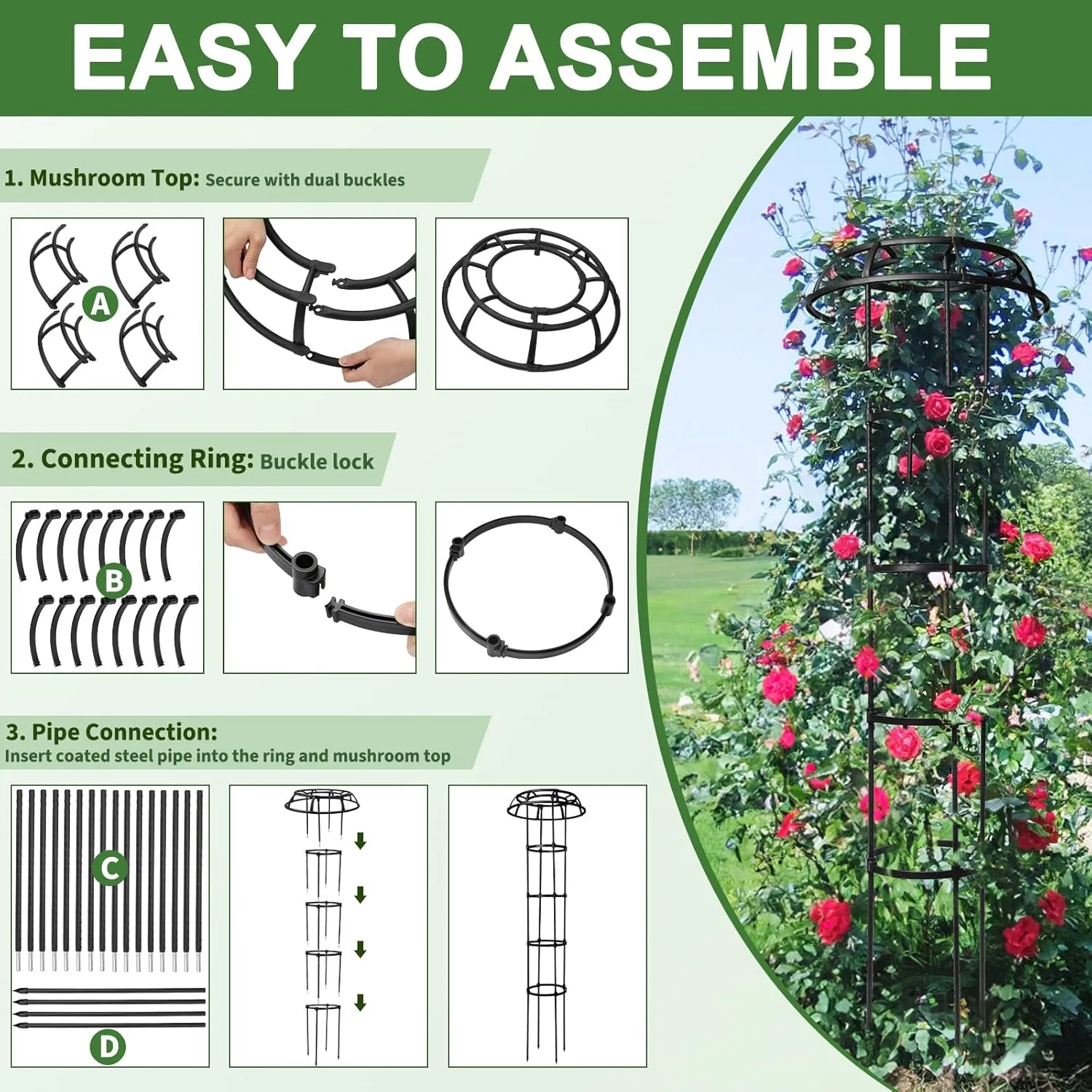 1 Pack Garden Trellis for Climbing Plants Outdoor, 65" Adjustable Mushroom Top Trellis, Umbrellas Plant Support Obelisk for Potted Plants Climbing Vine Rose Clematis Vegetable Indoor Outdoor