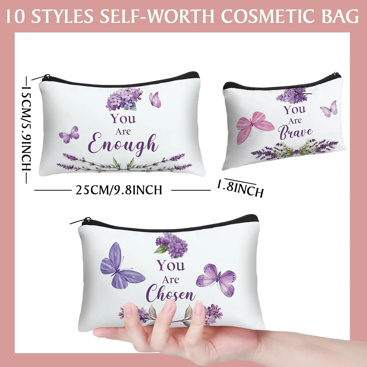 10 Pcs Mothers Day Gifts Bulk for Church Women's Christian Gift Purple Butterfly Lavender Religious Bible Makeup Bag Inspirational Toiletry Cosmetic Bag for Mom Teacher(White)