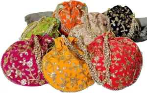 10 Pieces India Gift Hub Indian Handmade Women's Velvet Embroidered Potli Purse Bag Pouch Drawstring Bag