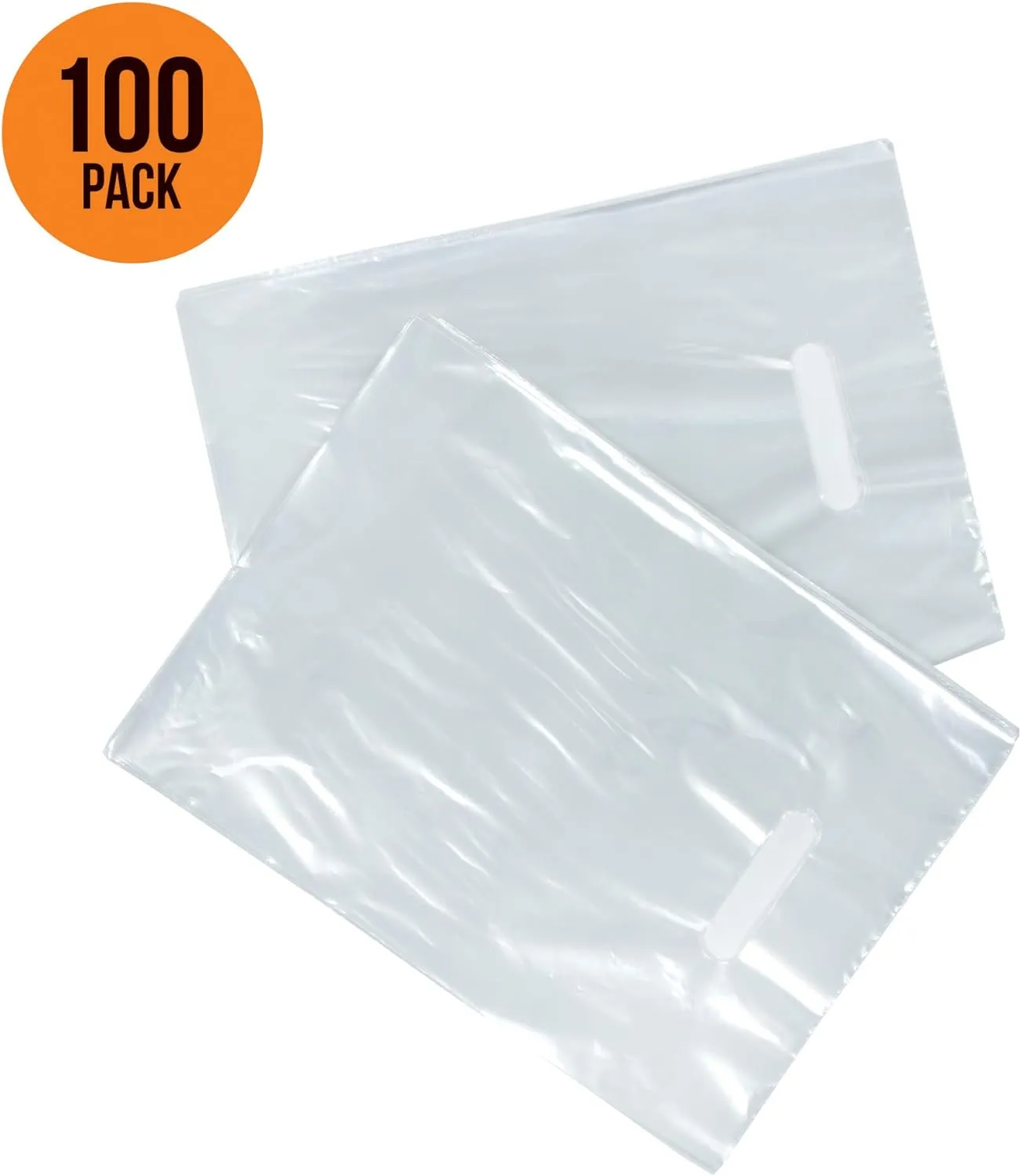100 Clear Plastic Bags with Handles - 16"x18" Glossy Retail Bags for Shopping, Clothing and Trade Show