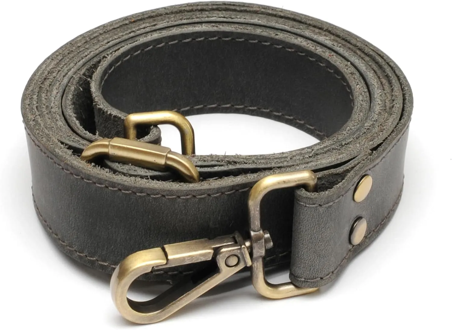 100% Genuine Leather Purse Strap with Swivel Clasps for Purse Handbags Laptop Cases, Adjustable Length, Handmade, Large, Grey