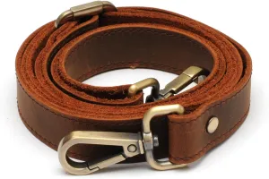 100% Genuine Leather Purse Strap with Swivel Clasps for Purse Handbags Laptop Cases, Adjustable Length, Handmade, Medium, Brown