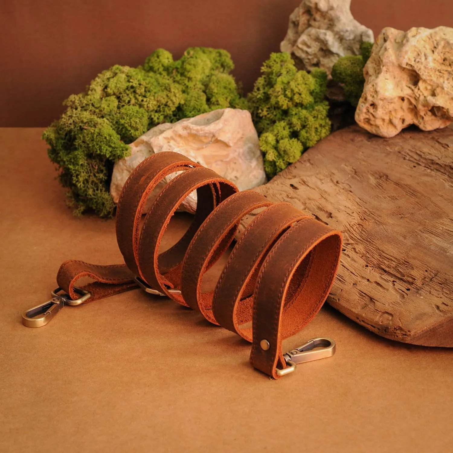 100% Genuine Leather Purse Strap with Swivel Clasps for Purse Handbags Laptop Cases, Adjustable Length, Handmade, Small, Brown