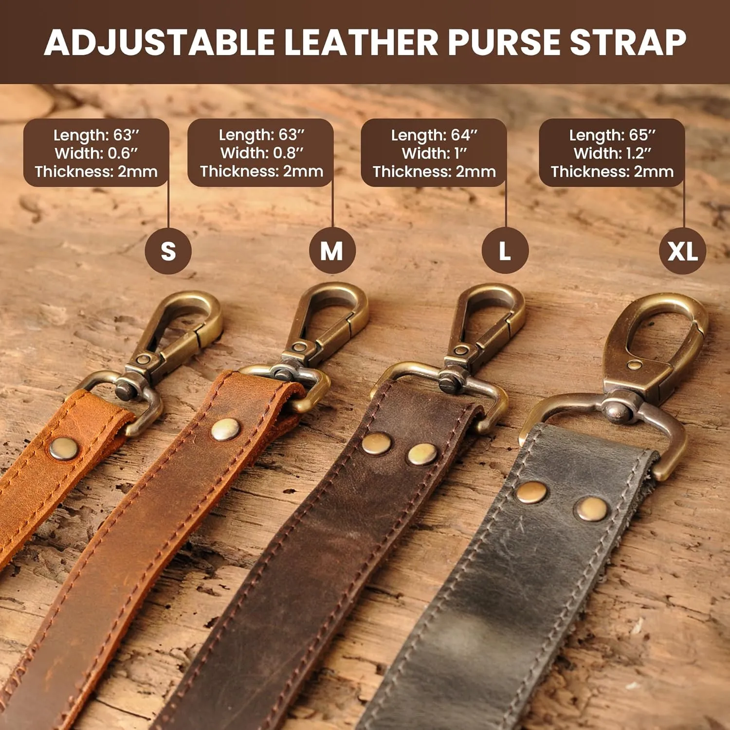 100% Genuine Leather Purse Strap with Swivel Clasps for Purse Handbags Laptop Cases, Adjustable Length, Handmade, X-Large, Black
