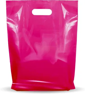 100 Pack 12" x 15" with 1.25 mil Thick Pink Merchandise Plastic Glossy Retail Bags - Die Cut Handles - Perfect for Shopping, Party Favors, Birthdays, Parties - Color Pink - 100% Recyclable