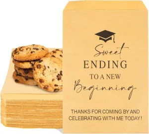 100 PCS 6x9 Inches Graduation Candy Cookie Treat Bags Sweet Endings to New Beginnings Buffet Treat Bags Congrats Grad Kraft Paper Bags for Graduation Party Decoration Supplies