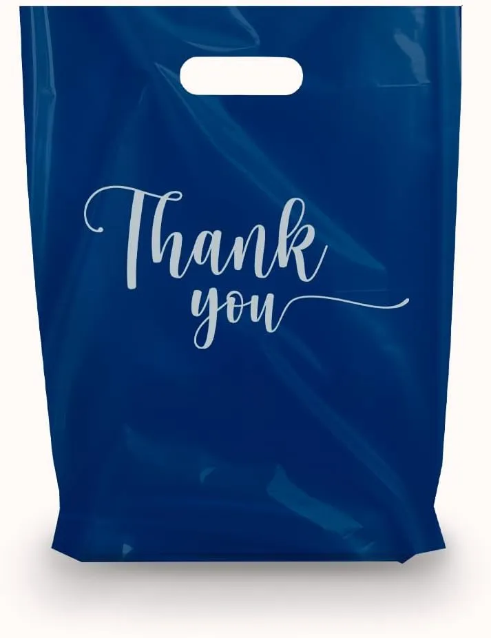 100 Thank You Merchandise Bags, 9"x12", 12"x15", 15"x18" 1.25 Mil. (Blue Navy, 9x12)