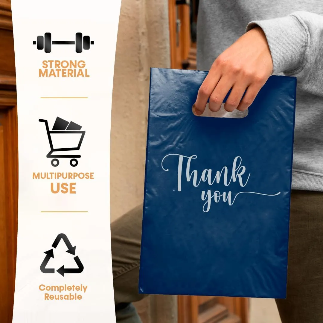 100 Thank You Merchandise Bags, 9"x12", 12"x15", 15"x18" 1.25 Mil. (Blue Navy, 9x12)