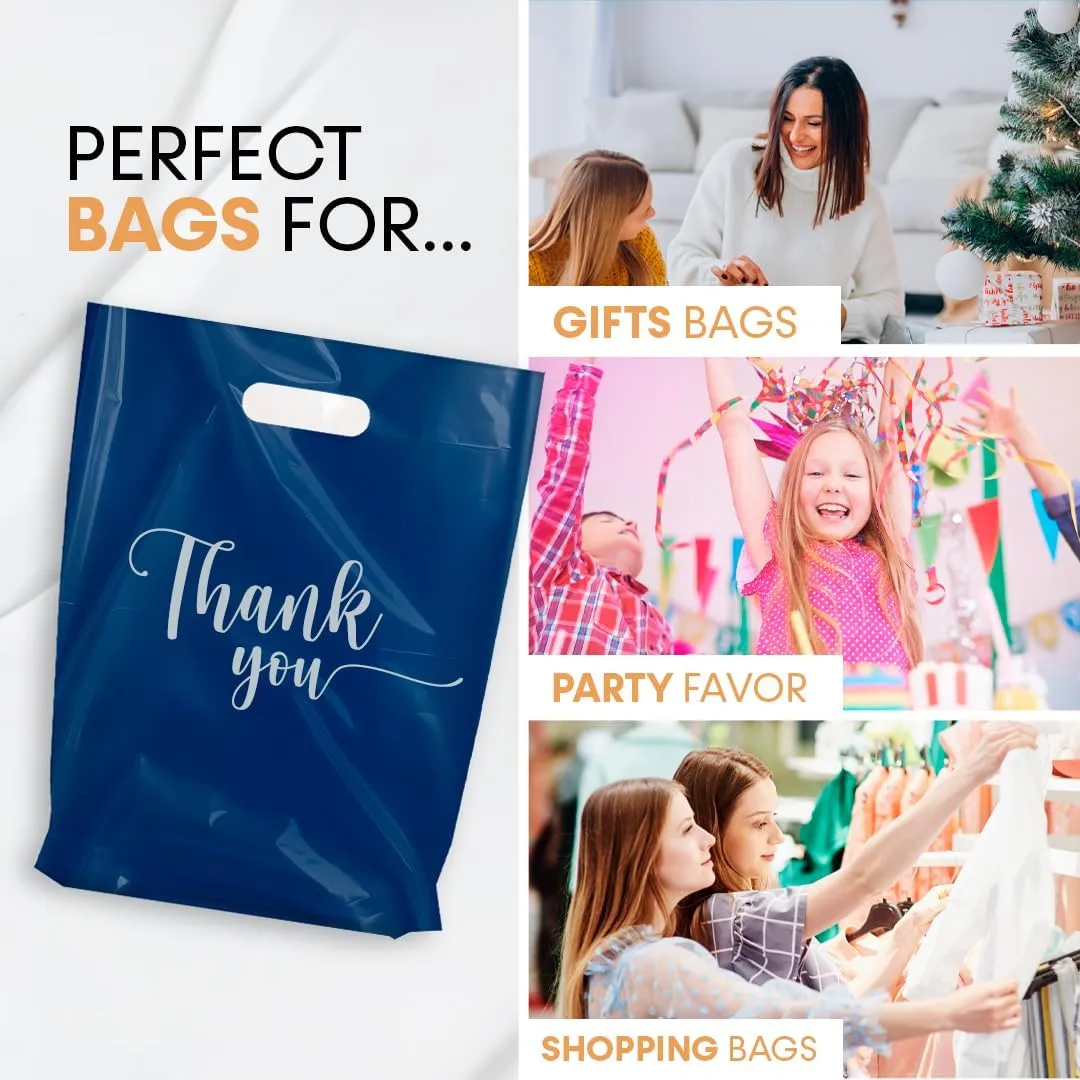 100 Thank You Merchandise Bags, 9"x12", 12"x15", 15"x18" 1.25 Mil. (Blue Navy, 9x12)
