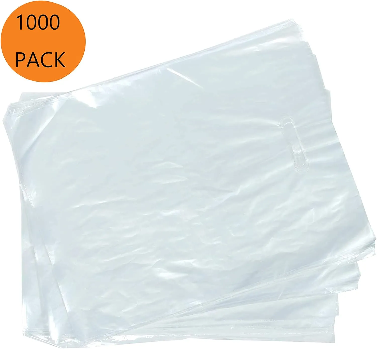 1000 Clear Plastic Bags with Handles - 9"x12" Glossy Retail Bags for Shopping, Clothing and Trade Show