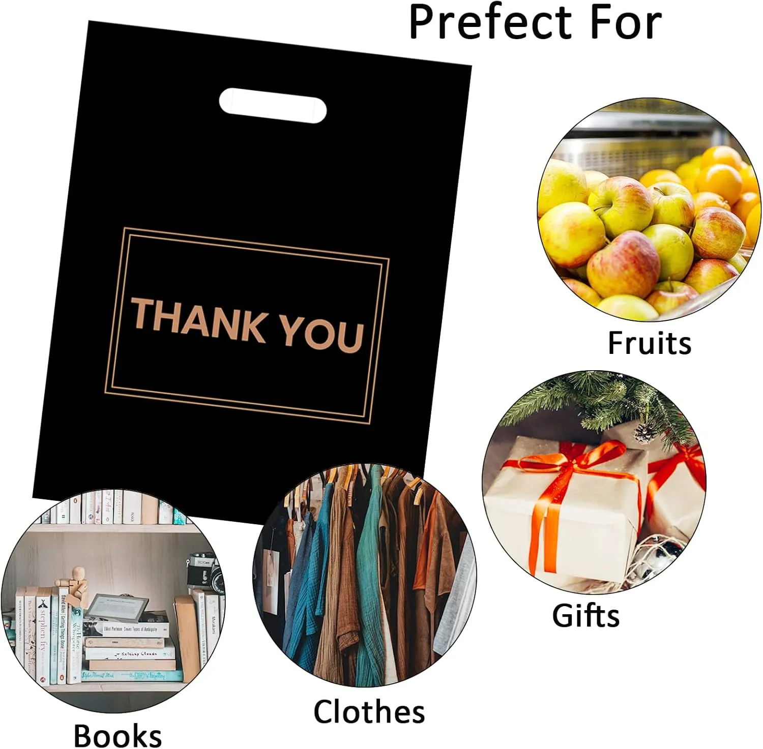 100Pcs 12x15 Inch Thank You Bags for Small Business Plastic Retail Shopping Bags for Stores, Boutique, Party, Gift, Clothes, and More Reusable Plastic Thank You Bags (Black, 2.36mil Thickness)