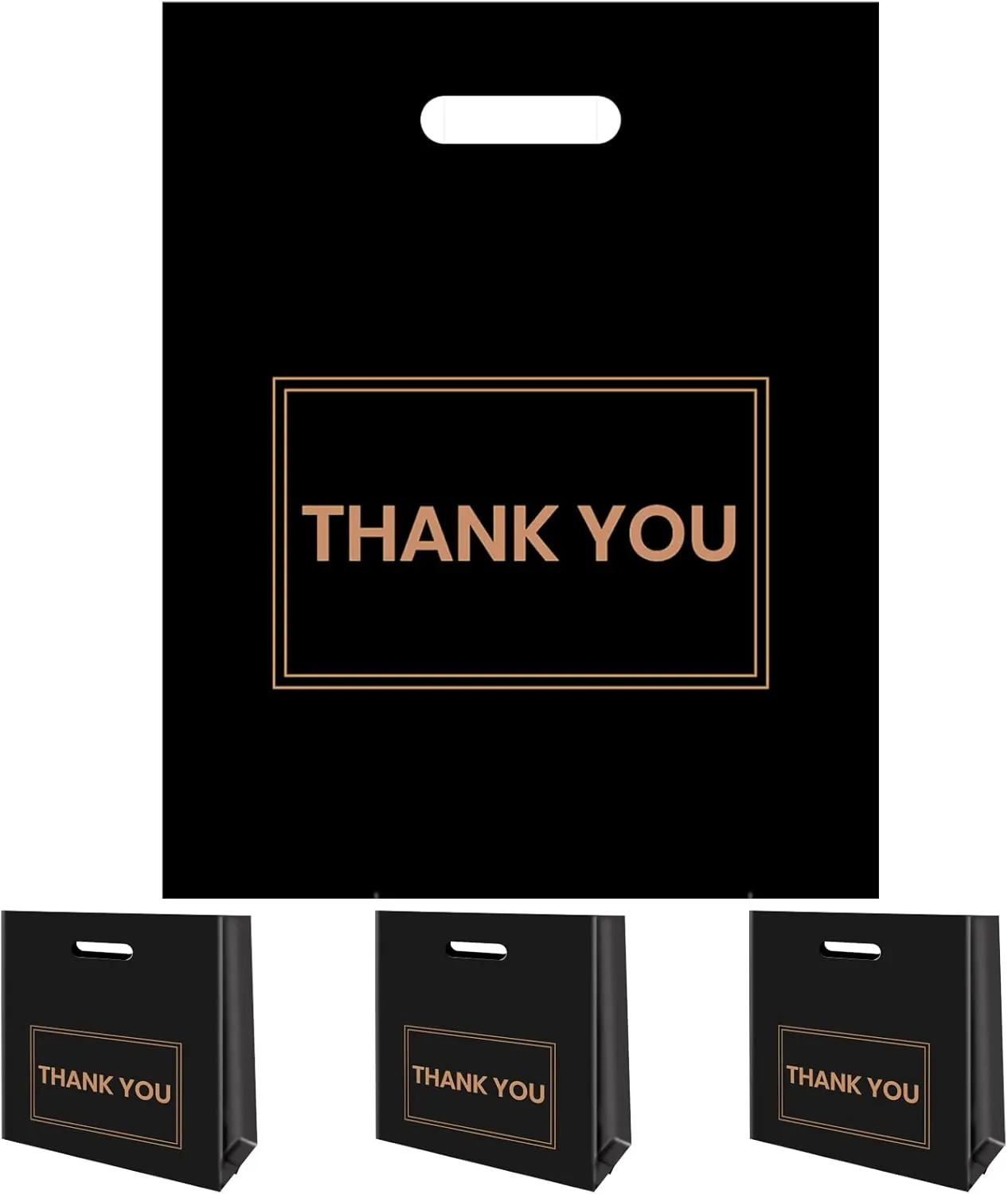 100Pcs 12x15 Inch Thank You Bags for Small Business Plastic Retail Shopping Bags for Stores, Boutique, Party, Gift, Clothes, and More Reusable Plastic Thank You Bags (Black, 2.36mil Thickness)