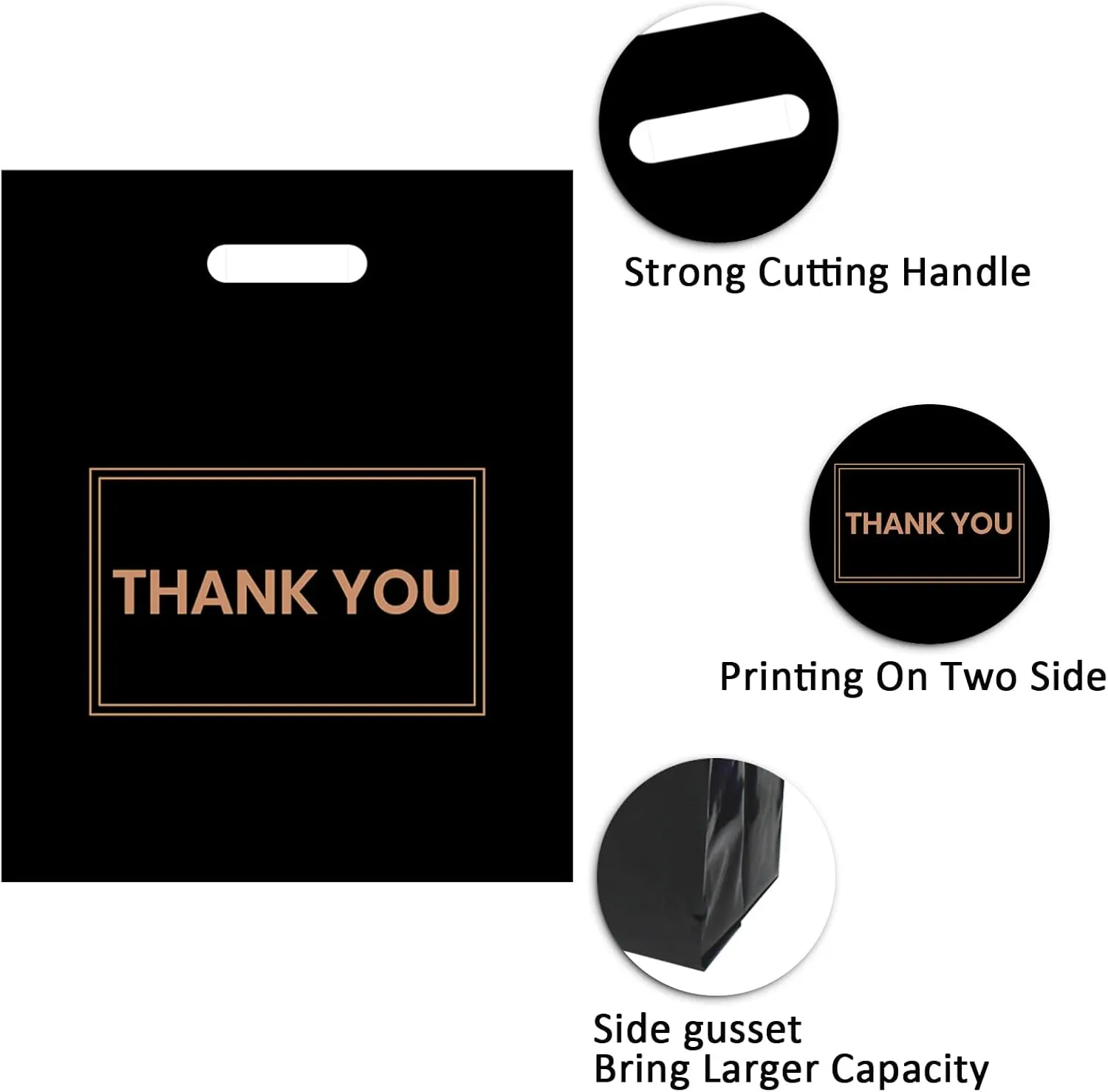 100Pcs 12x15 Inch Thank You Bags for Small Business Plastic Retail Shopping Bags for Stores, Boutique, Party, Gift, Clothes, and More Reusable Plastic Thank You Bags (Black, 2.36mil Thickness)