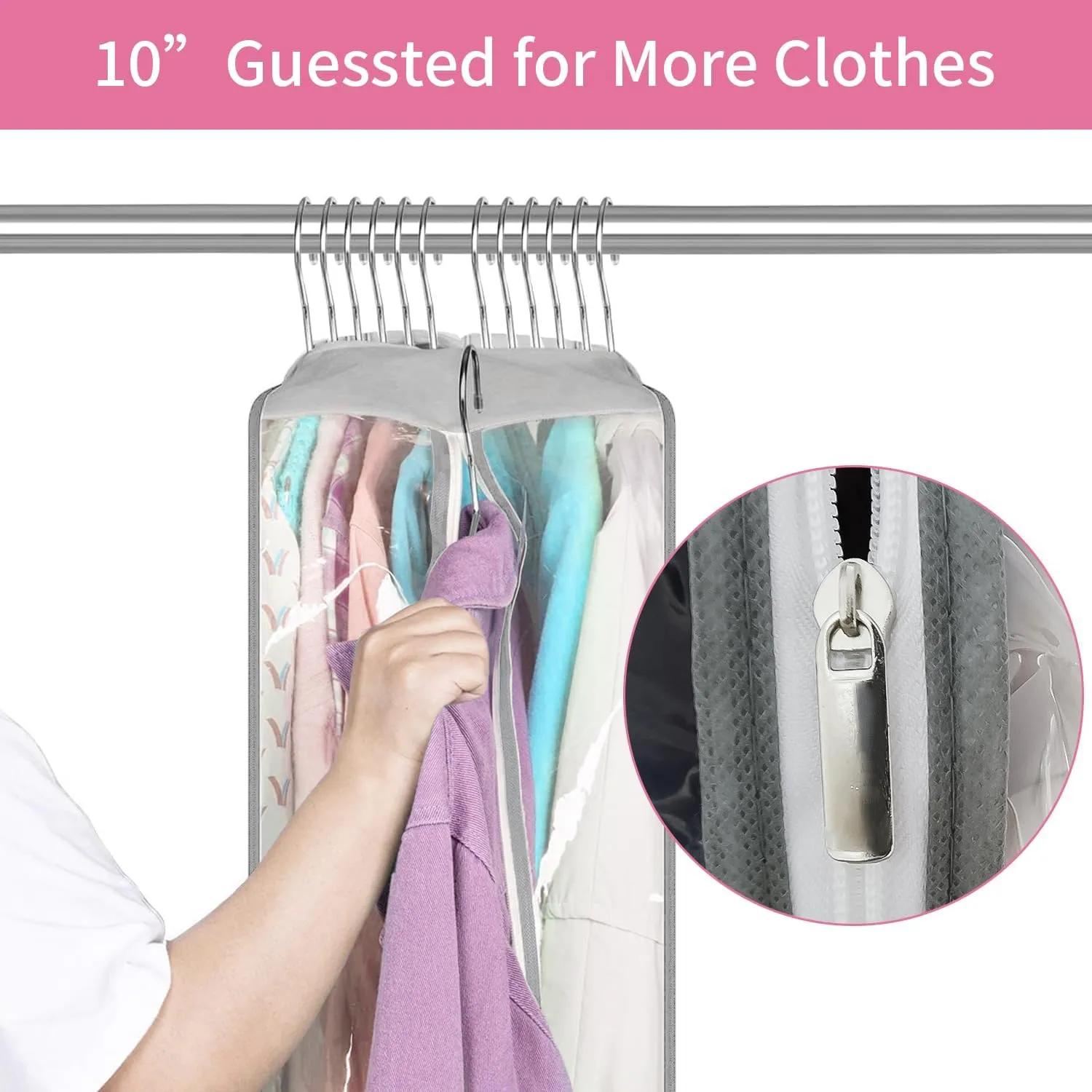 10" Gusseted All Clear Garment Bags for Hanging Clothes 4 Pack 60" Dress Bags for Gowns Long Hanging Clothes Bag for Closet Dress Cover for Coats