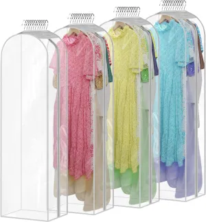 10" Gusseted All Clear Garment Bags for Hanging Clothes 4 Pack 60" Dress Bags for Gowns Long Hanging Clothes Bag for Closet Dress Cover for Coats