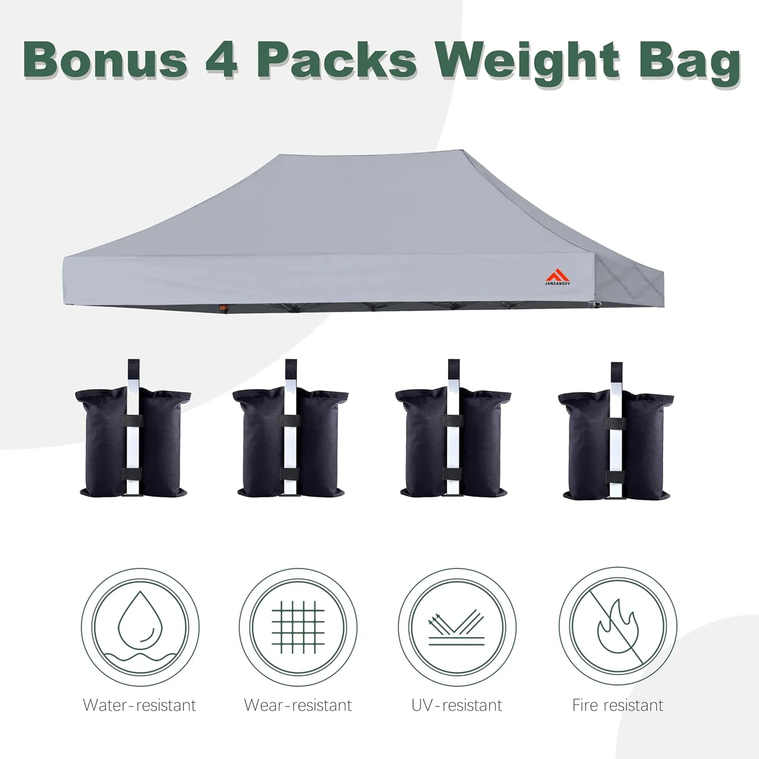 10x15 Canopy Replacement Top with PU Coated for Straight Leg Canopy Frame,Free 4 Packs Weight Bag, (Gray)