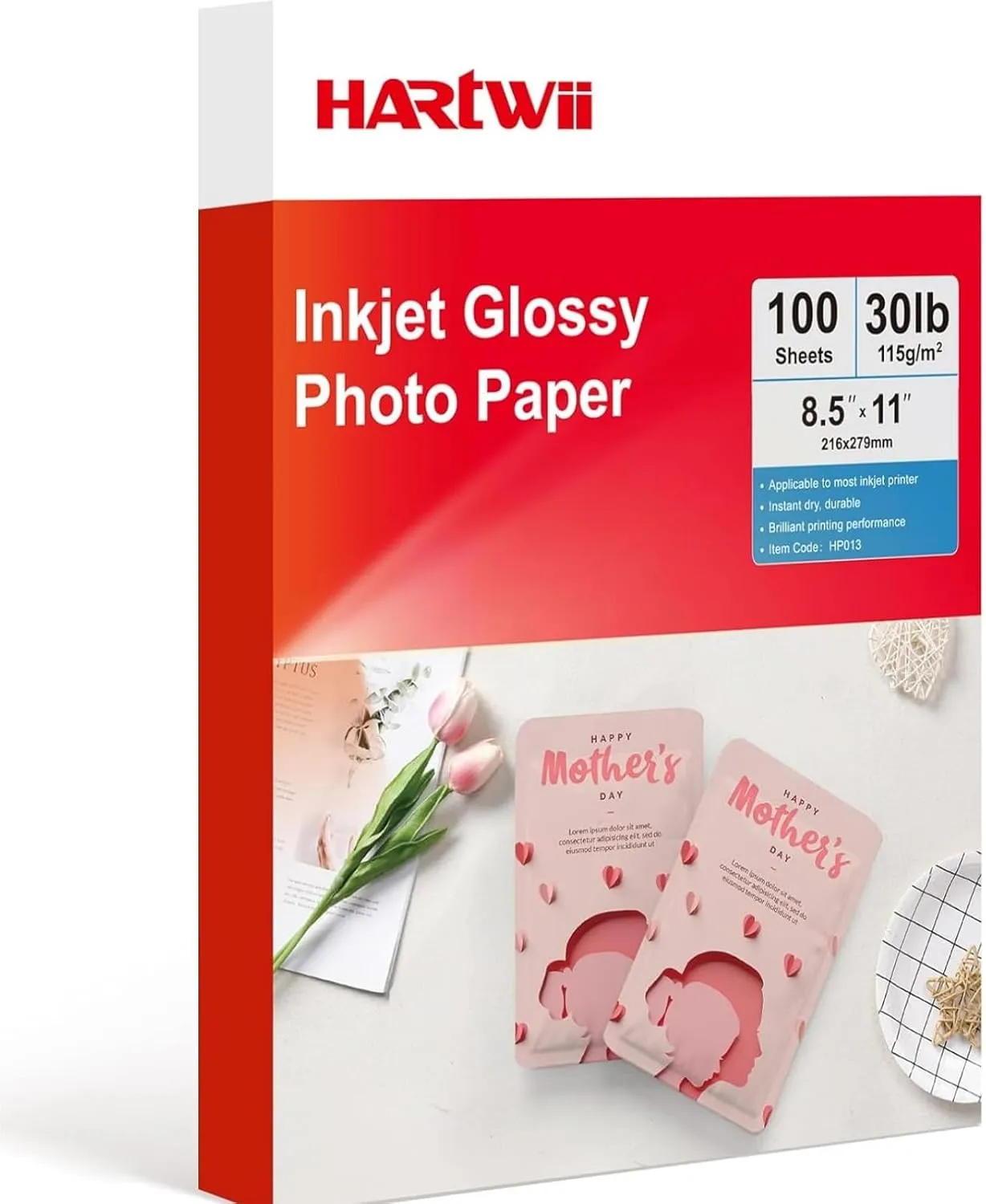115gsm Thin Glossy Photo Paper 100 Sheets 8.5x11 Inches,Inkjet Printing Paper with Dye Ink for Brochure Printing, Custom Chip Bag Party Favors, Letter Size