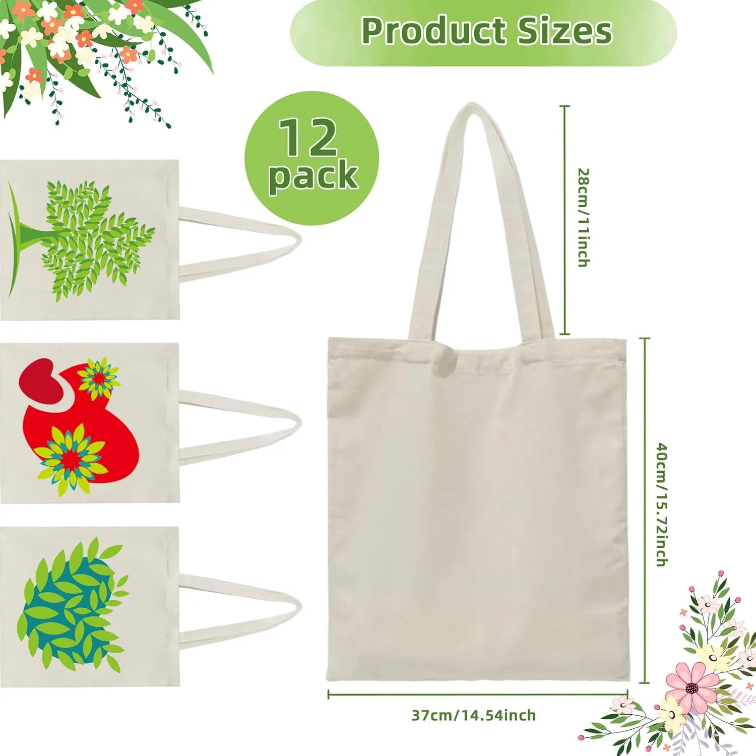 12 I 24 Pack Canvas Tote Bags Reusable Blank Canvas Bags for Shopping Bags,Grocery Bags,DIY Gift Bags
