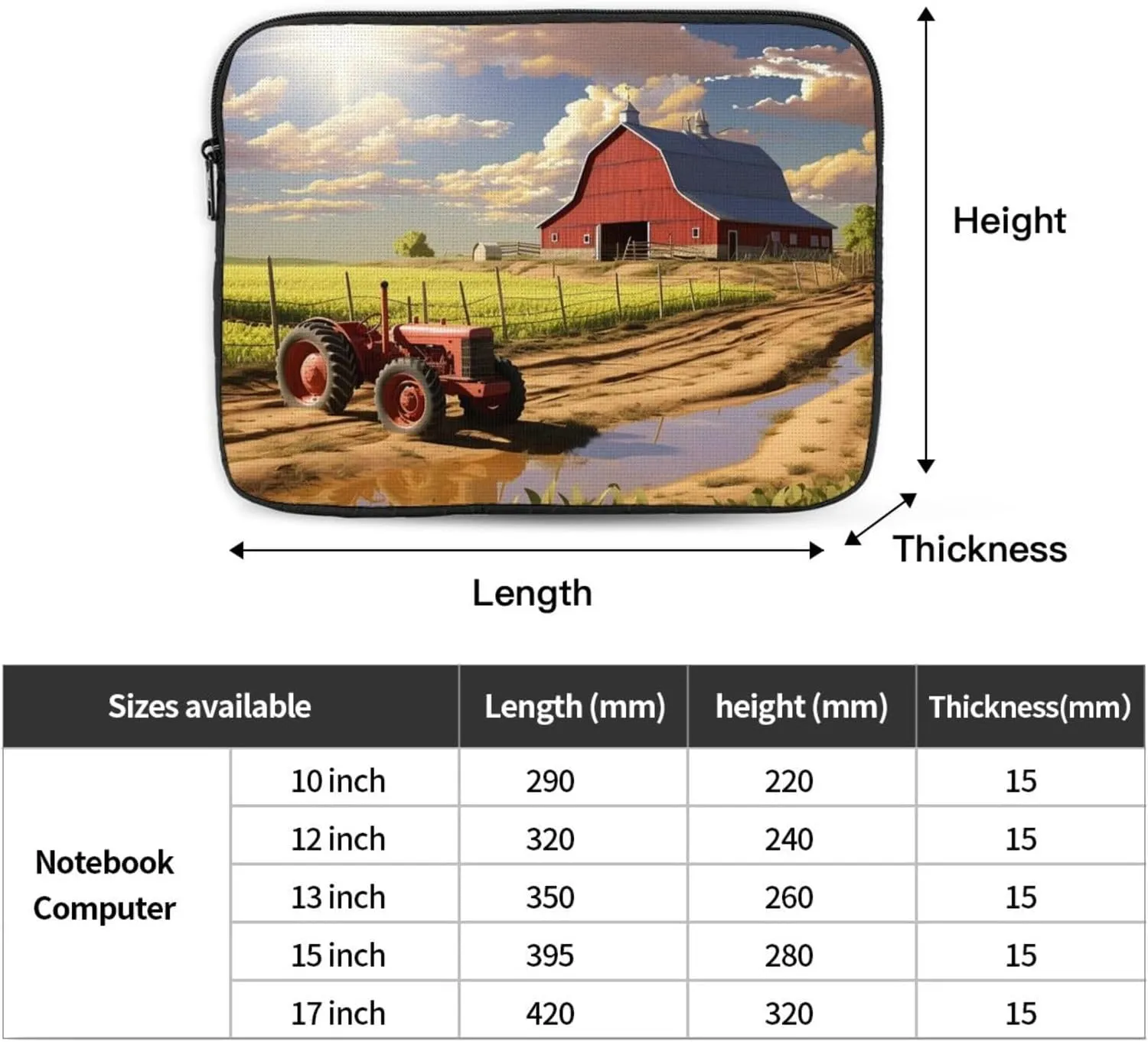12 inch Laptop Sleeve Bag Farm Morning Barn Laptop Bag Shockproof Computer Carrying Cover Slim Briefcase Handbag