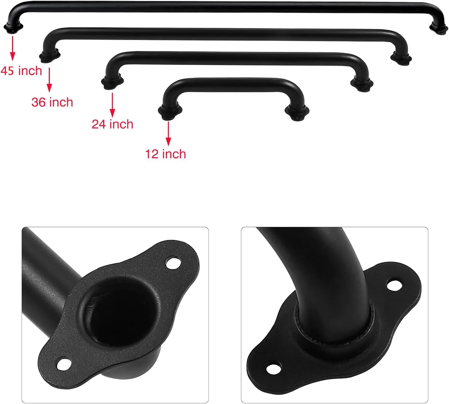 12 Inch Wall Mount Stairs Hand Raild Indoor - 1FT Metal Pipe Handrail, Outdoor Stairway Steps Safety Railing, Deck Porch Rail, Safety Grab Bar for Stairs (Matte Black)