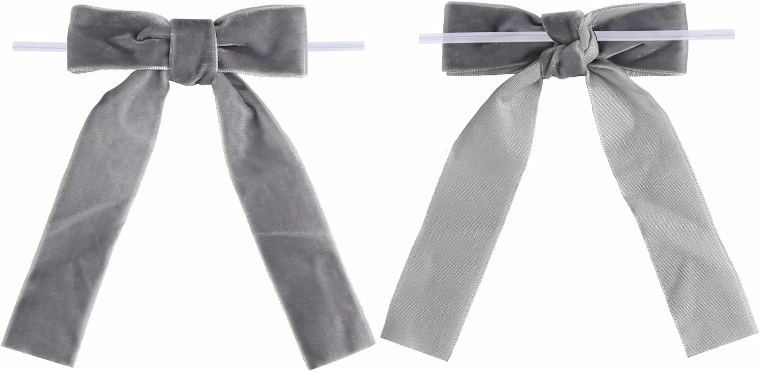 12 Pcs Velvet Bows with Twist Tie 3.5 Inch Pre-Tied Vintage Christmas Velvet Ribbon Bows for Treat Bags Gift Wrapping Basket Wedding Baby Shower Brithday Party (Grey, 3.5Inch)
