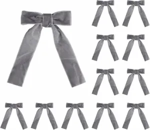 12 Pcs Velvet Bows with Twist Tie 3.5 Inch Pre-Tied Vintage Christmas Velvet Ribbon Bows for Treat Bags Gift Wrapping Basket Wedding Baby Shower Brithday Party (Grey, 3.5Inch)