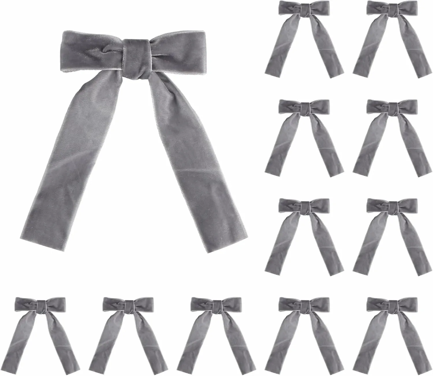 12 Pcs Velvet Bows with Twist Tie 3.5 Inch Pre-Tied Vintage Christmas Velvet Ribbon Bows for Treat Bags Gift Wrapping Basket Wedding Baby Shower Brithday Party (Grey, 3.5Inch)