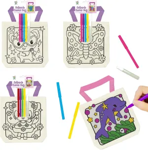 12 Pieces Kids Coloring Goodie Bags, Reusable Canvas Bag, Cute Art Party Favors, Color Your Own Bags for DIY Painting Birthday Carnival Celebration, Party Supplies Gift, Girls