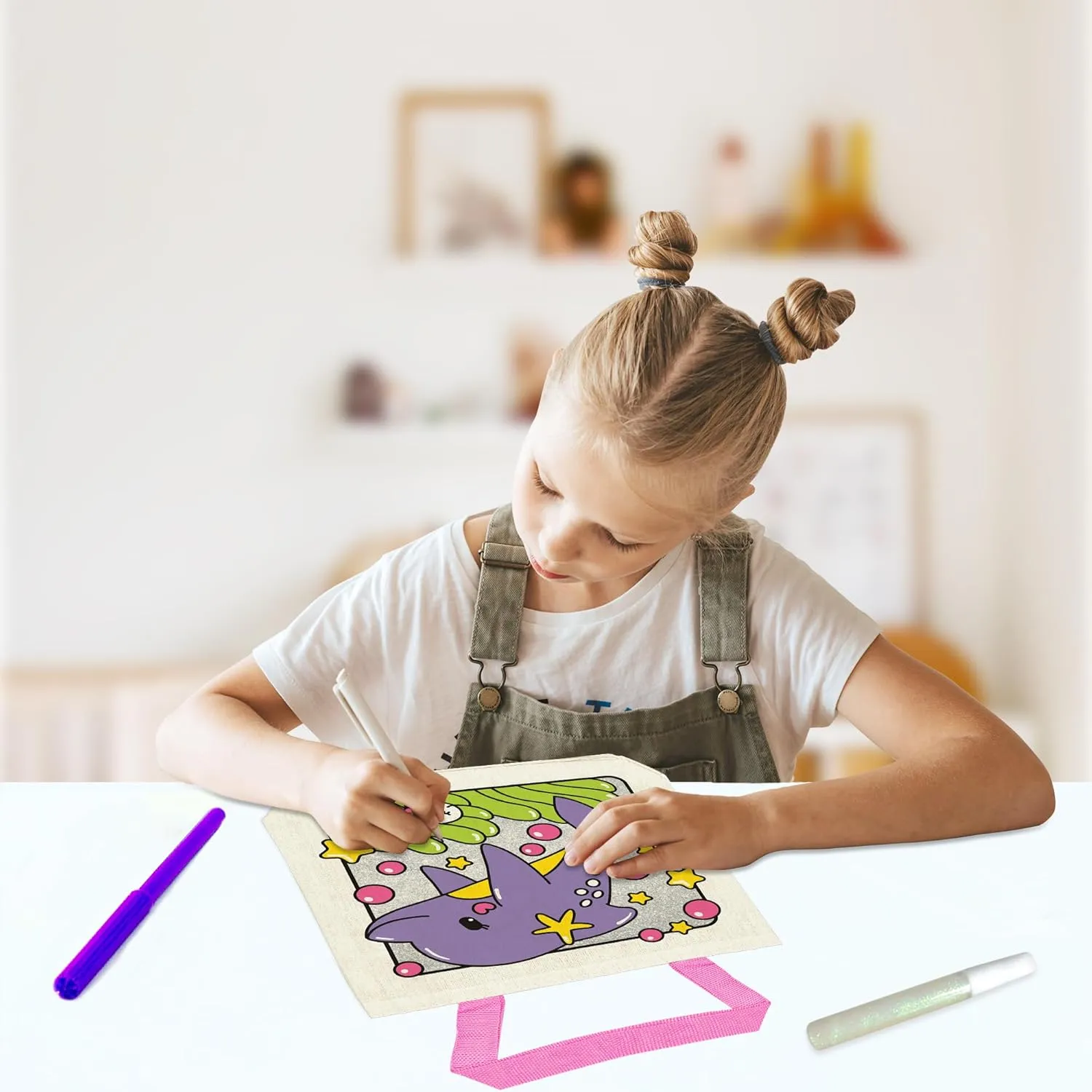 12 Pieces Kids Coloring Goodie Bags, Reusable Canvas Bag, Cute Art Party Favors, Color Your Own Bags for DIY Painting Birthday Carnival Celebration, Party Supplies Gift, Girls