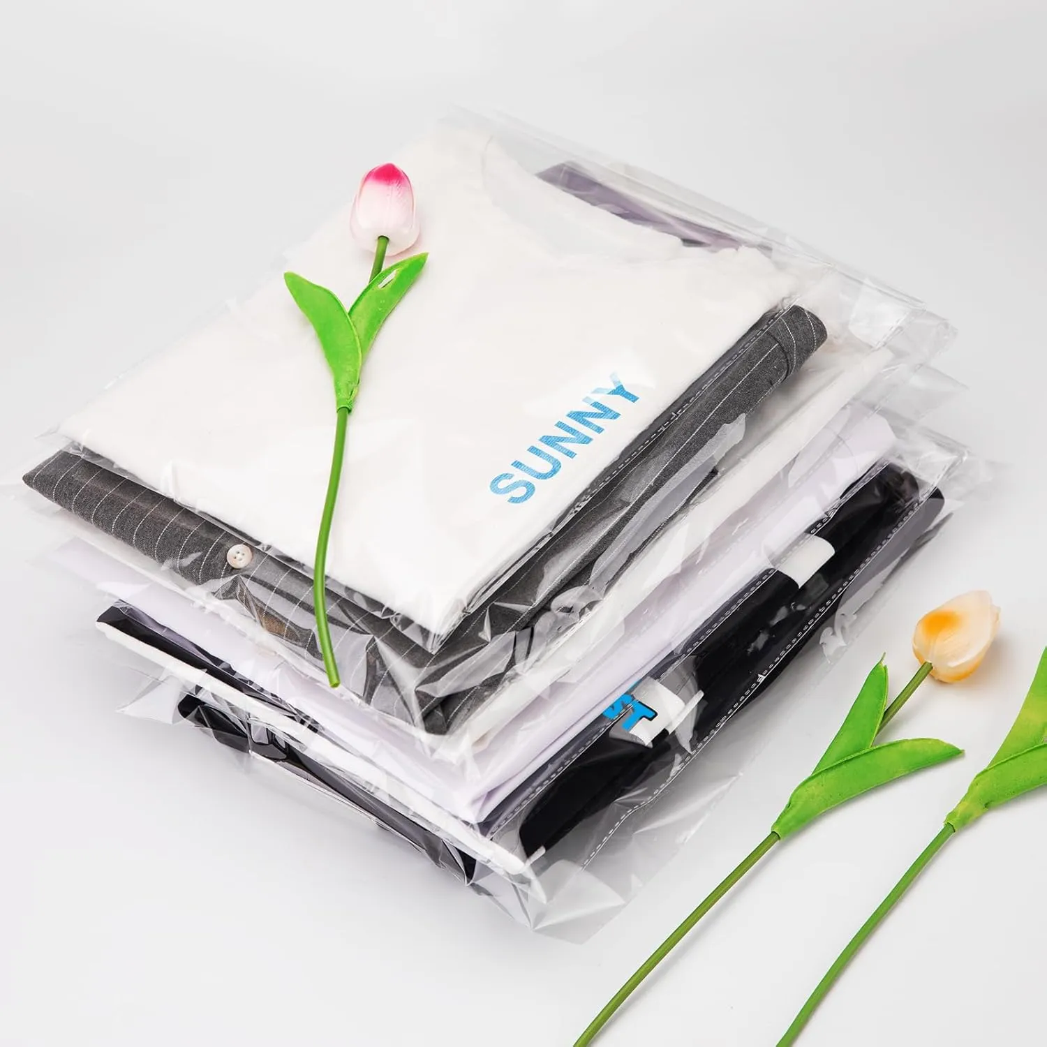 120 Count 12" X 15" Clear Cellophane Bags, Cello Poly Bags, Clear Bags for Clothes Packaging, T Shirts - Self Seal & Reinforced