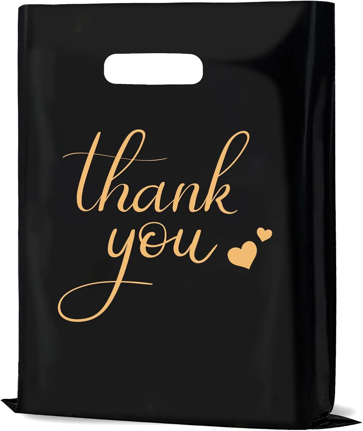 12" x 15" Thank You Bags for Business Small Shopping Bags 100Pack, 2.36Mil Extra Thick Plastic Merchandise Gifts Bag for Packaging Products, Retail Boutique for Wholesale Clothes Stores, Black