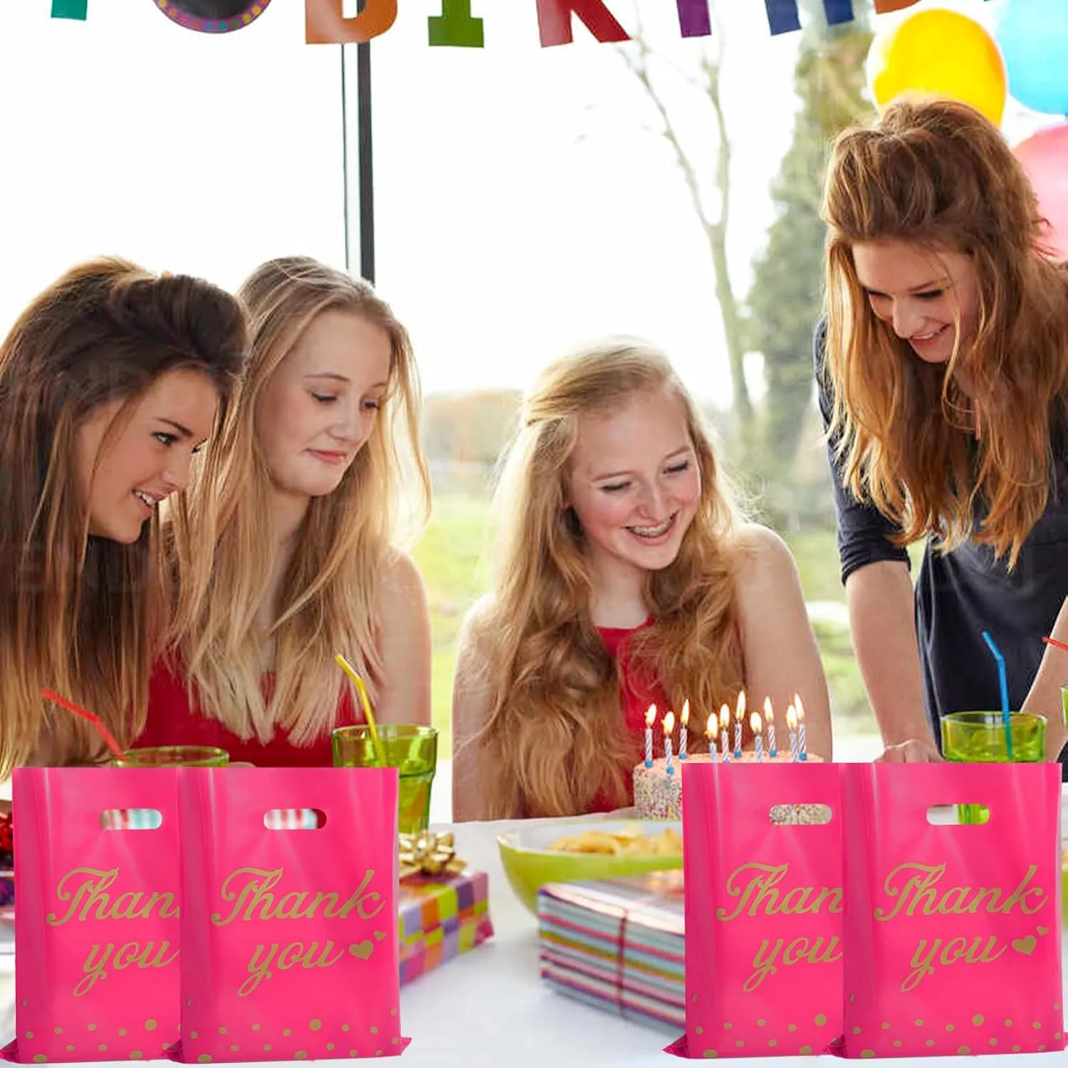 12"x15" Thank You Bags for Business Small Shopping Bags 100Pack, Extra Thick Plastic Merchandise Gifts Bag for Packaging Products, Retail Boutique for Wholesale Clothes Stores, Polka Dot, Pink