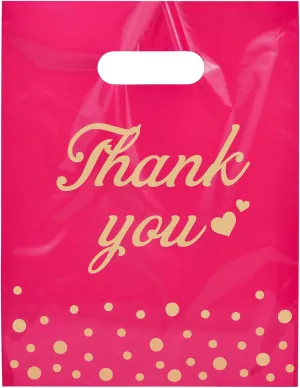 12"x15" Thank You Bags for Business Small Shopping Bags 100Pack, Extra Thick Plastic Merchandise Gifts Bag for Packaging Products, Retail Boutique for Wholesale Clothes Stores, Polka Dot, Pink