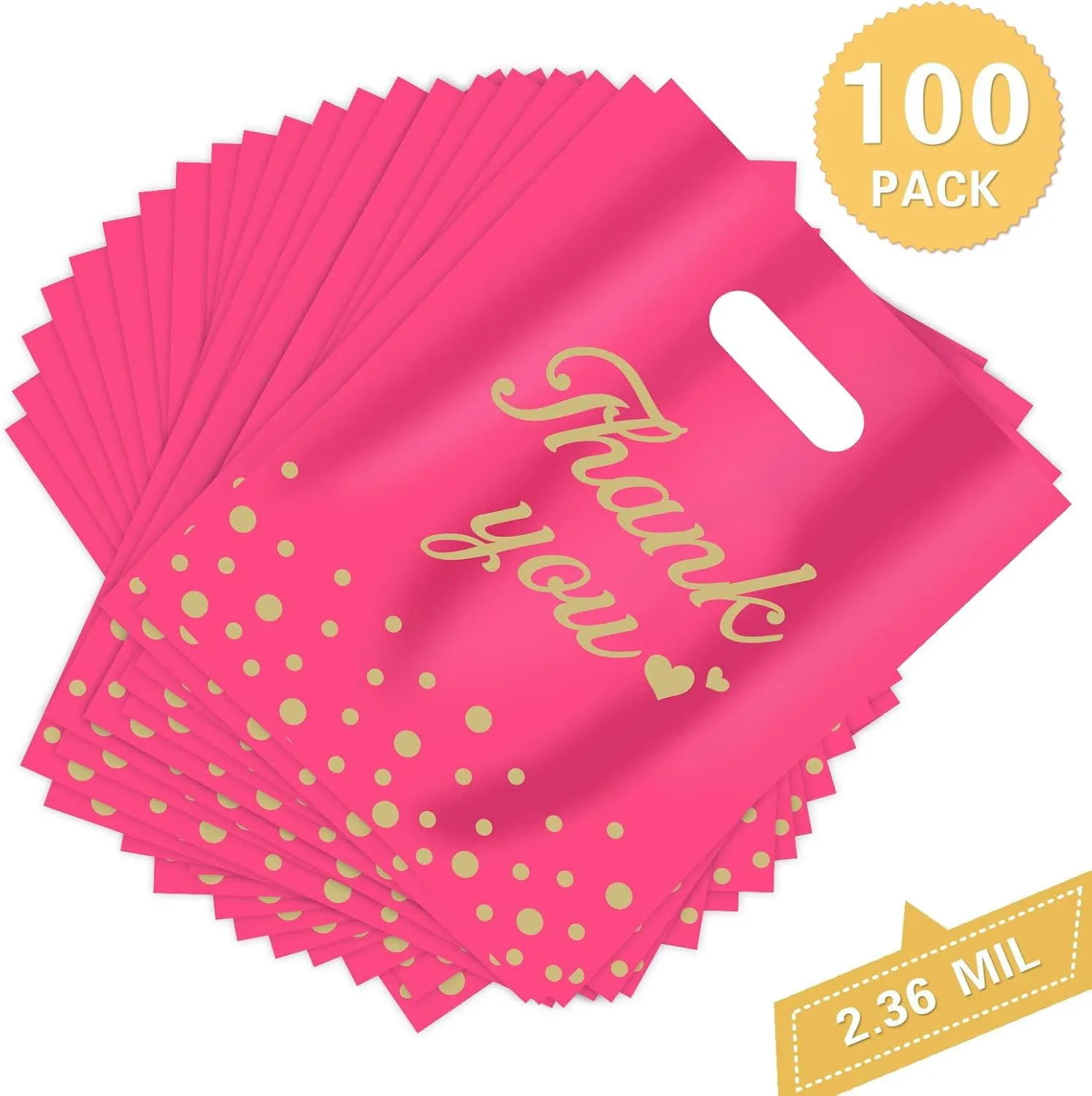 12"x15" Thank You Bags for Business Small Shopping Bags 100Pack, Extra Thick Plastic Merchandise Gifts Bag for Packaging Products, Retail Boutique for Wholesale Clothes Stores, Polka Dot, Pink