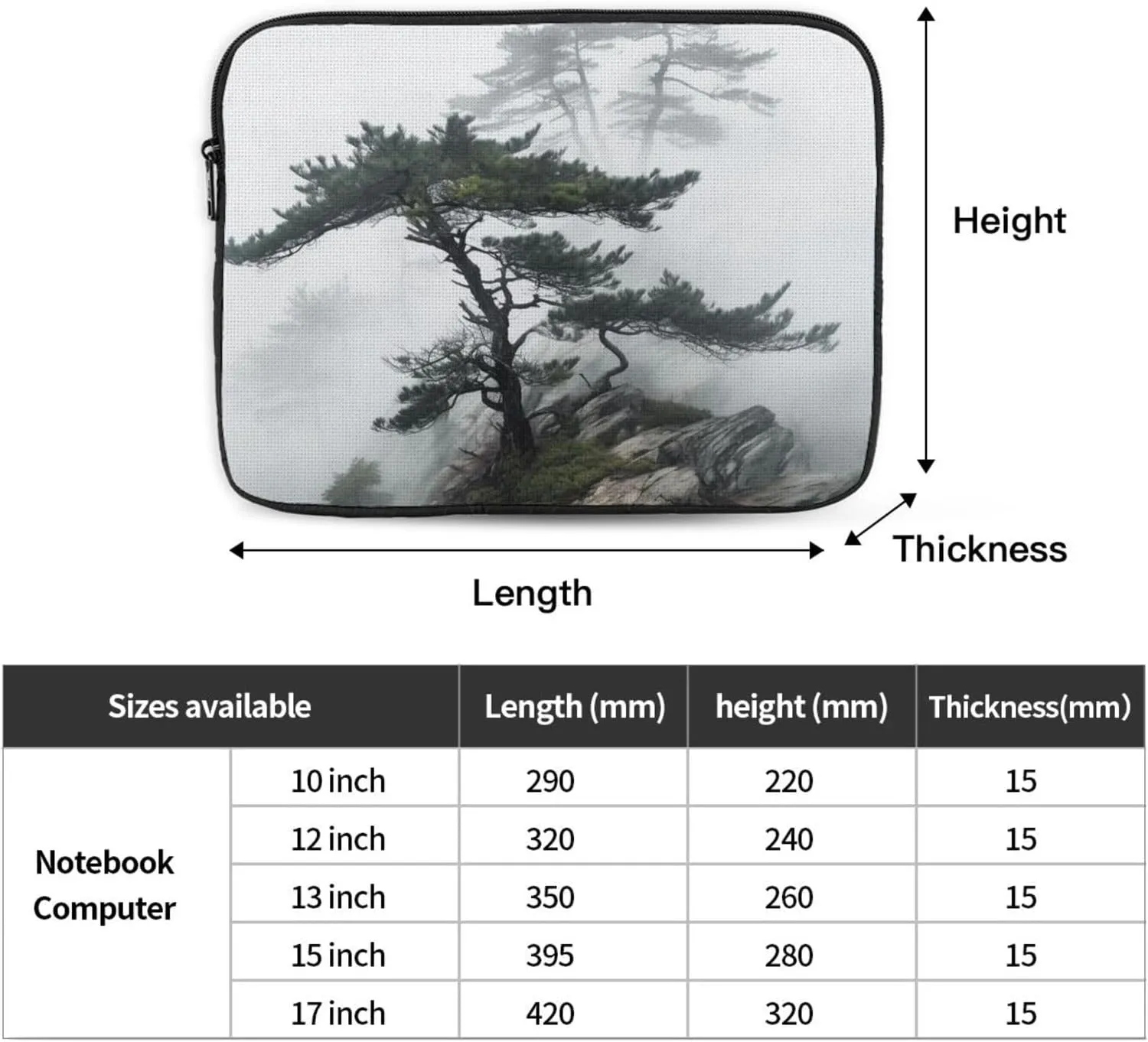 13 Inch Laptop Sleeve Bag Waterproof Shockproof Laptop Case Bag Foggy Mountain Pine Tree Computer Skin Bags Lightweight Tablet Carrying Case