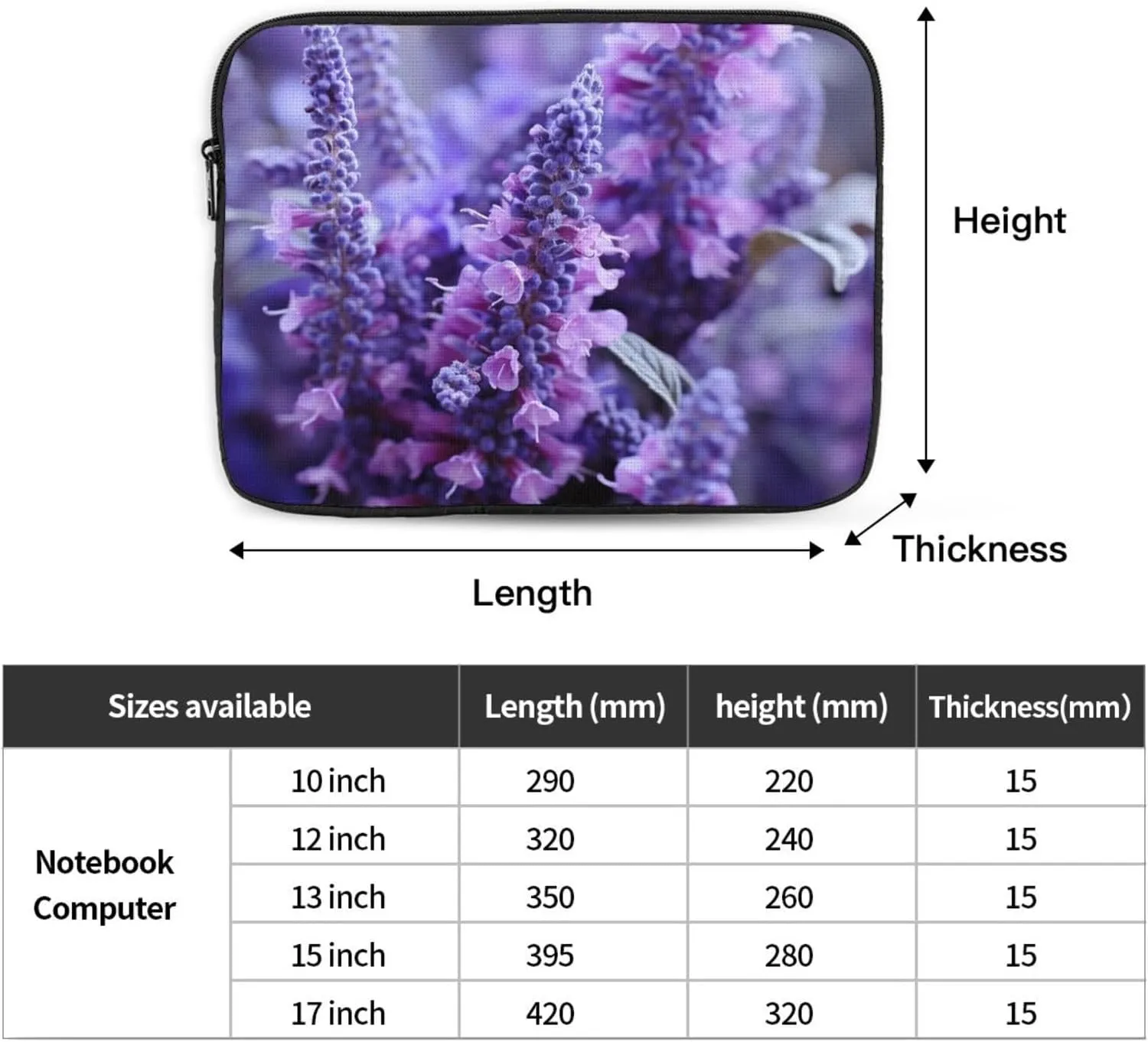 13 Inch Laptop Sleeve Bag Waterproof Shockproof Laptop Case Bag Purple Lavender Colored Flowers Computer Skin Bags Lightweight Tablet Carrying Case