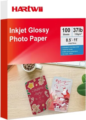 135gsm High Glossy Photo Paper 100 Sheets 8.5x11 Inches Thin Printing Paper for Inkjet Printer with Dye Ink, for Brochure Printing, Custom Chip Bag Party Favors, Letter Size