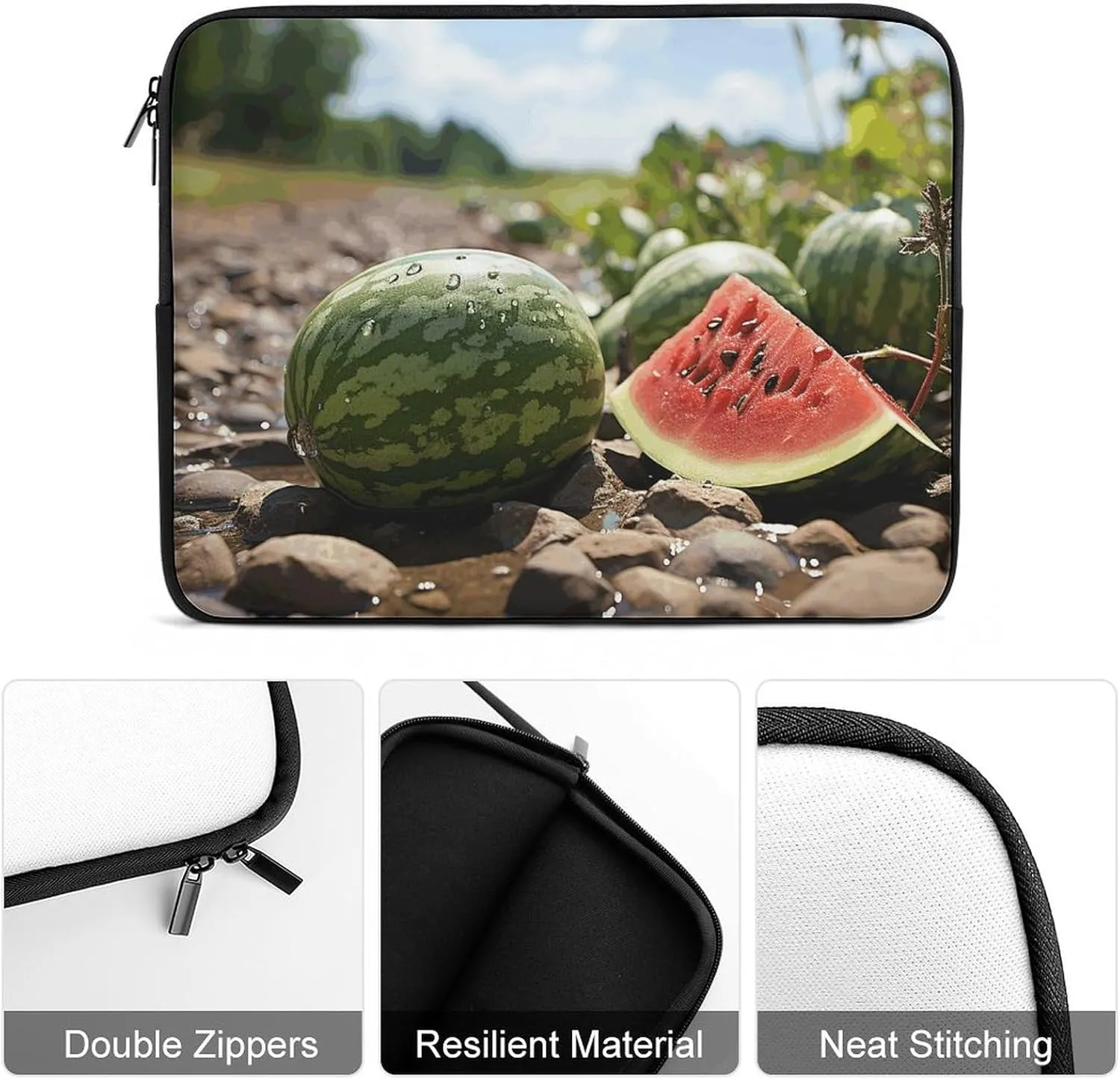 13inch Laptop Sleeve Bag Watermelon on The Ground Laptop Bag Shockproof Computer Carrying Cover Slim Briefcase Handbag