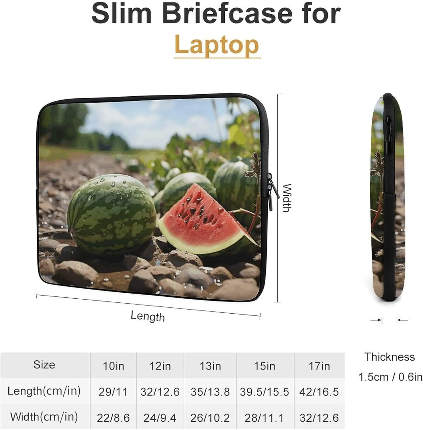 13inch Laptop Sleeve Bag Watermelon on The Ground Laptop Bag Shockproof Computer Carrying Cover Slim Briefcase Handbag