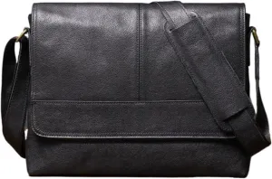 13Inch Mens Genuine Leather Shoulder Bags Messenger Bags Casual Daypacks Briefcases Laptop Bag Crossbody Bags(Black)