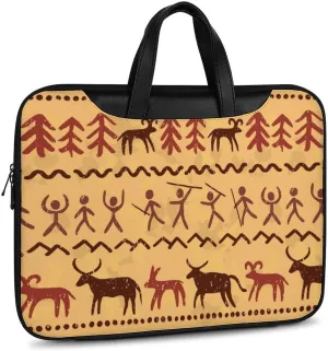 14 Inch Laptop Computer PC Shoulder Bag Carrying Case,Primitive Cave Art Laptop Case Water-Repellent Briefcase