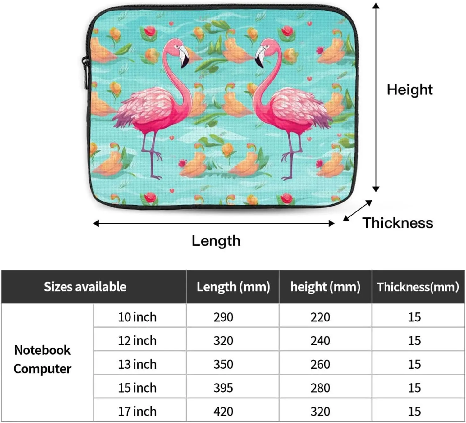 15 Inch Laptop Sleeve Bag Waterproof Shockproof Laptop Case Bag Elegant Flamingo Computer Skin Bags Lightweight Tablet Carrying Case