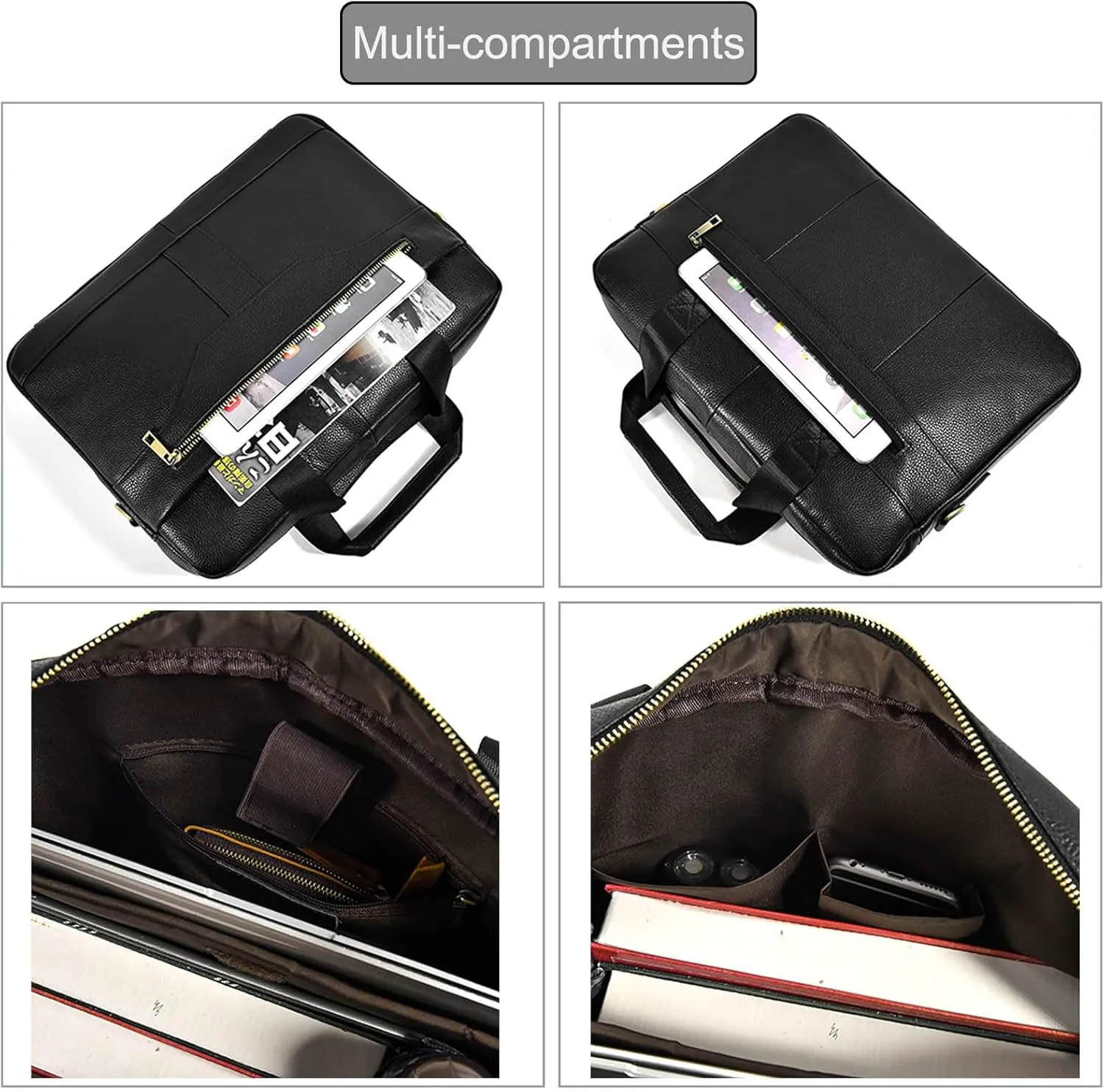 15.6inch Leather Briefcases Laptop Messenger Bags Business Satchel Office Travel Computer Handbag for Men