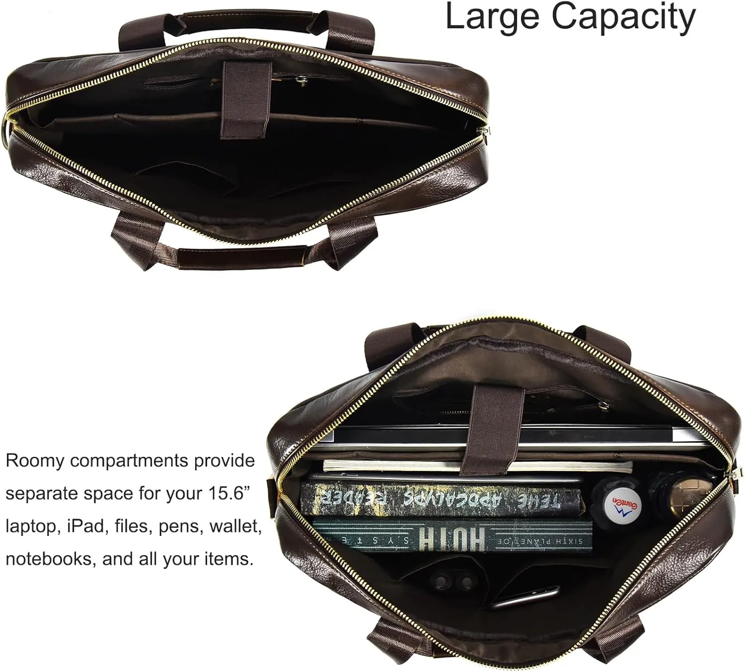 15.6inch Leather Briefcases Laptop Messenger Bags Business Satchel Office Travel Computer Handbag for Men