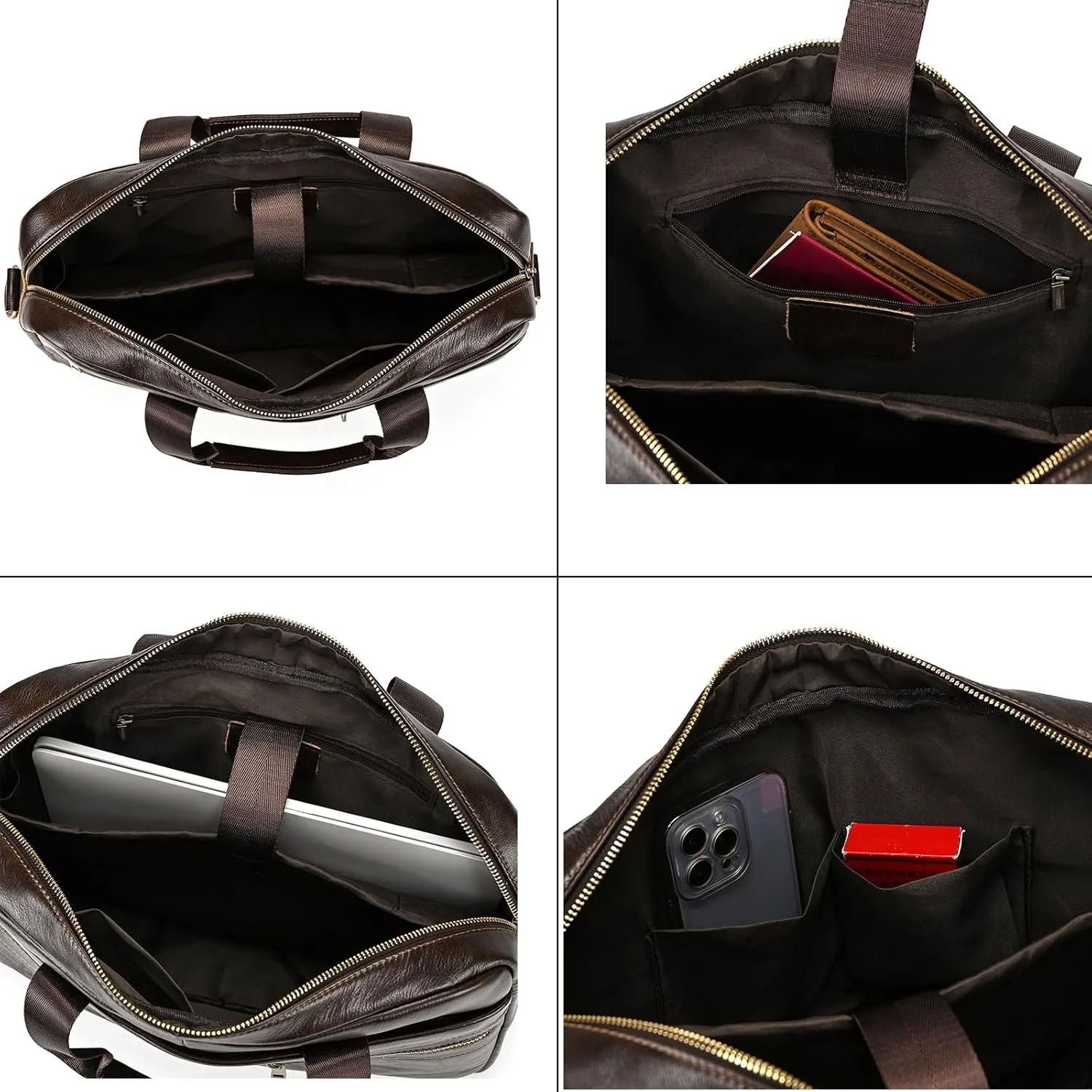 15.6inch Leather Briefcases Laptop Messenger Bags Business Satchel Office Travel Computer Handbag for Men