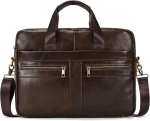 15.6inch Leather Briefcases Laptop Messenger Bags Business Satchel Office Travel Computer Handbag for Men