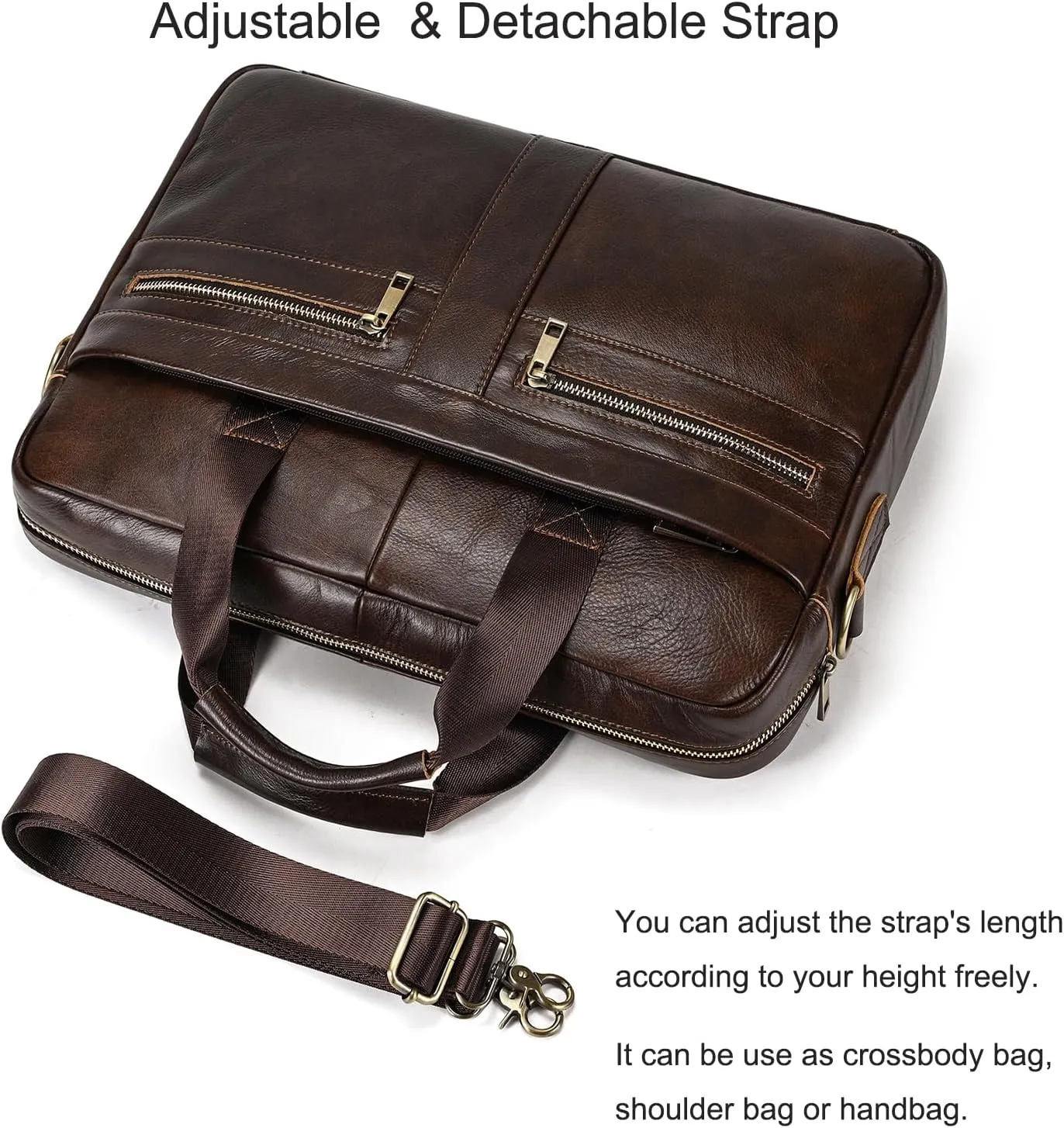 15.6inch Leather Briefcases Laptop Messenger Bags Business Satchel Office Travel Computer Handbag for Men