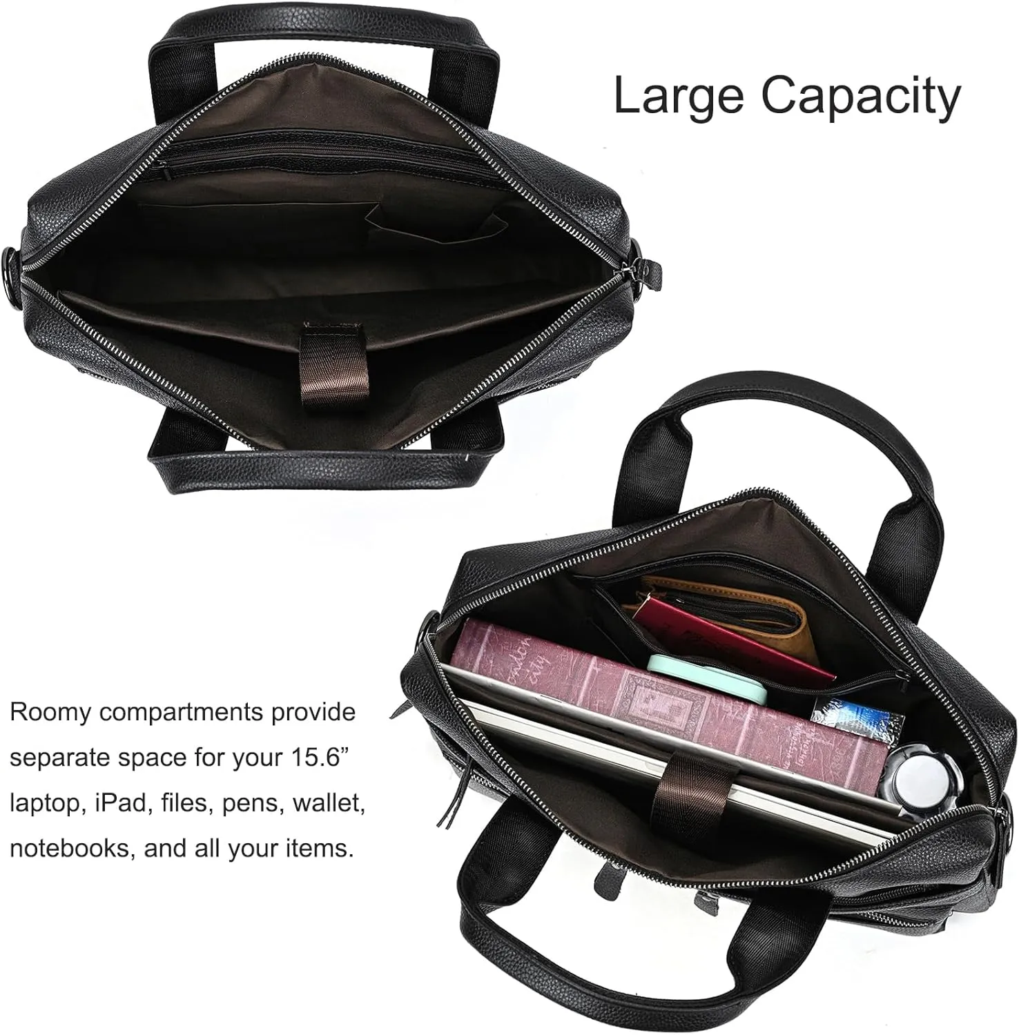 15.6inch Leather Briefcases Laptop Messenger Bags Business Satchel Office Travel Computer Handbag for Men